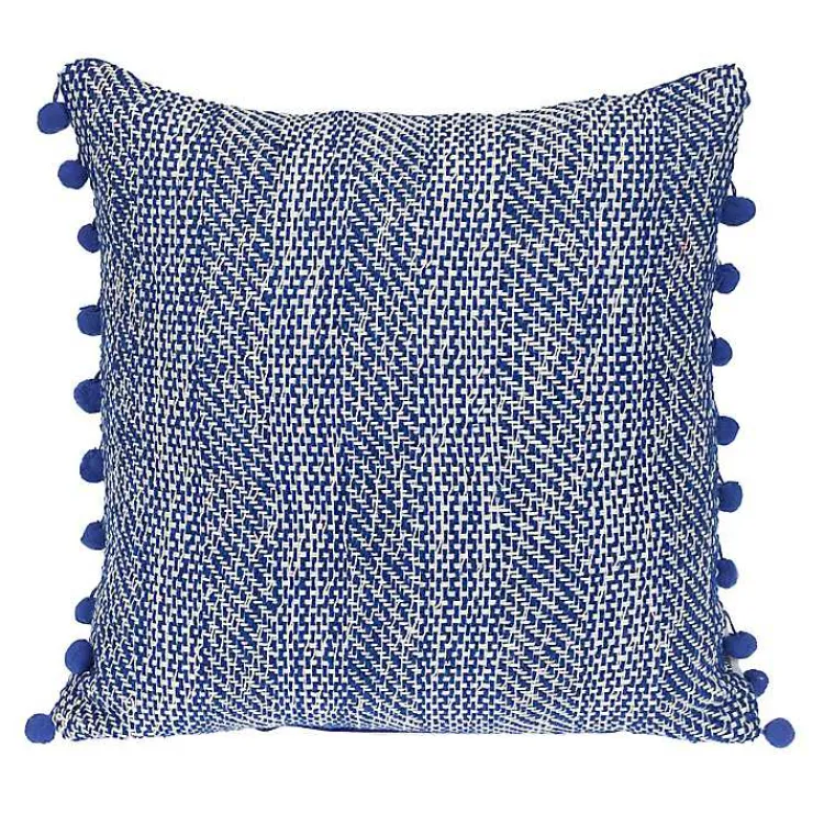 Pillows>Kirklands Home Woven Pom Pom Pillow Blue