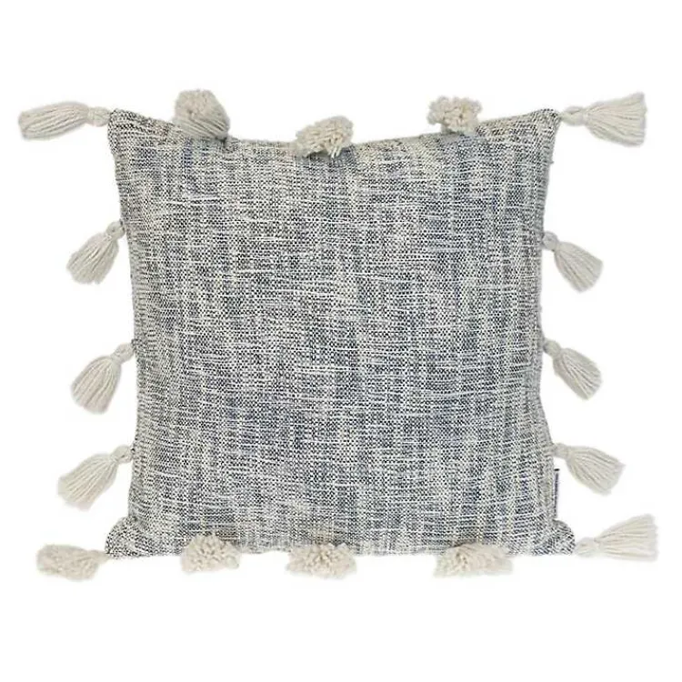 Pillows>Kirklands Home Blue Woven Texture Tassel Pillow