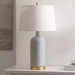 Kirklands Home Blue-Gray Striations Ceramic Table Lamp White Discount