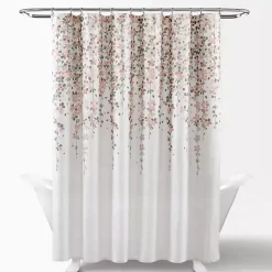 Kirklands Home Blush and Gray Weeping Flower Shower Curtain Pink Online