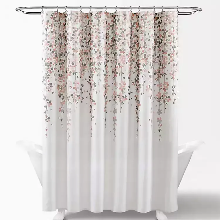 Kirklands Home Blush and Gray Weeping Flower Shower Curtain Pink Online