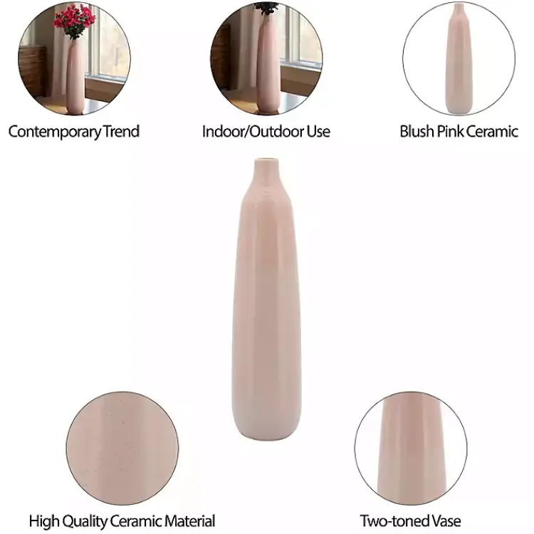 Vases>Kirklands Home Blush Ceramic Bottleneck Floor Vase Pink