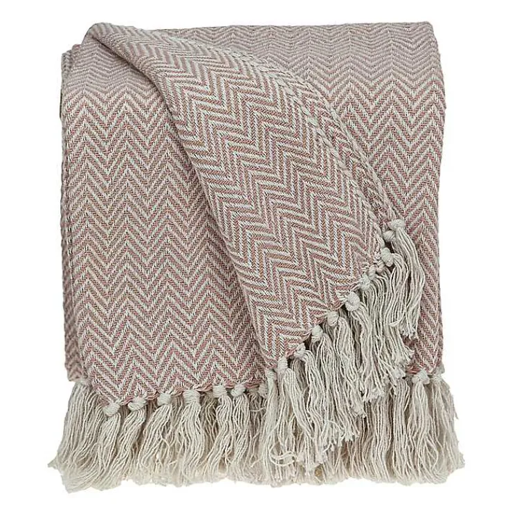 Blankets & Throws>Kirklands Home Blush Chevron Cotton Handloomed Tassel Throw