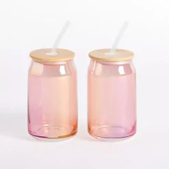 Kirklands Home Blush Glass Can Tumblers, Set of 2 Pink Discount