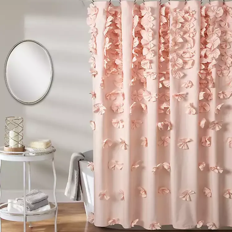 Kirklands Home Blush Riley Cascading Bows Shower Curtain Pink Online