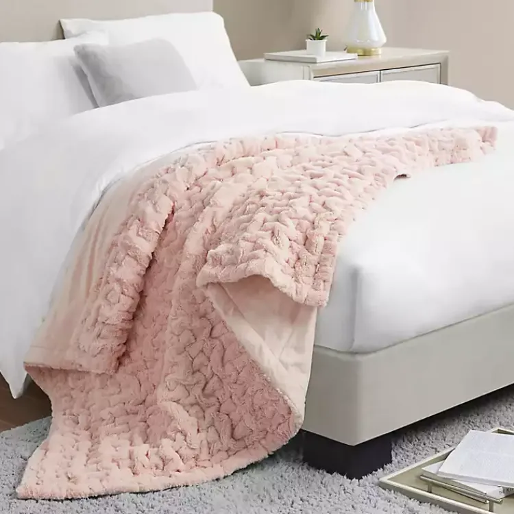 Blankets & Throws>Kirklands Home Blush Ruched Faux Fur Throw Pink
