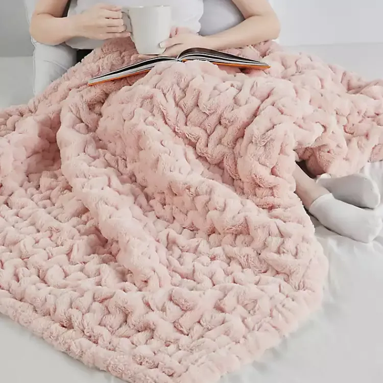 Blankets & Throws>Kirklands Home Blush Ruched Faux Fur Throw Pink
