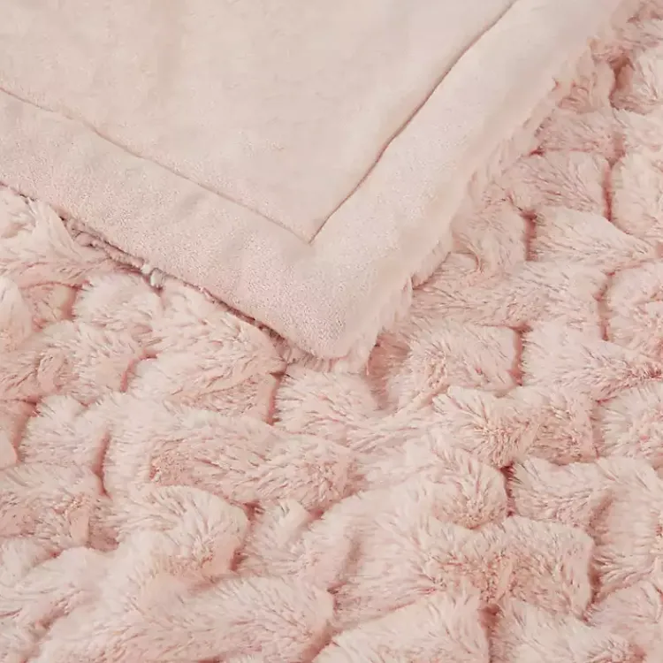 Blankets & Throws>Kirklands Home Blush Ruched Faux Fur Throw Pink