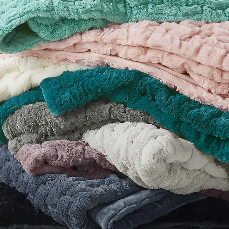 Blankets & Throws>Kirklands Home Blush Ruched Faux Fur Throw Pink