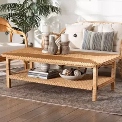 Kirklands Home Bohemian Braided Rat Coffee Table Tan Discount