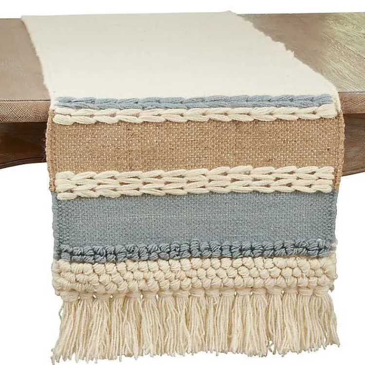 Kirklands Home Boho Blue and Cream Woven Wool Table Runner New