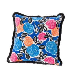 Kirklands Home Bold Blue Floral Fringe Outdoor Pillow Best