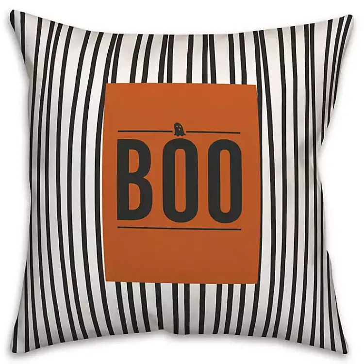 Halloween>Kirklands Home Boo Black and White Stripes Throw Pillow