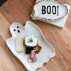 Halloween>Kirklands Home Boo Ghost Ceramic Platters, Set of 2 White