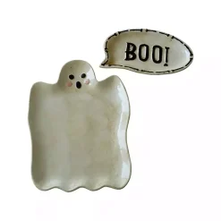Halloween>Kirklands Home Boo Ghost Ceramic Platters, Set of 2 White