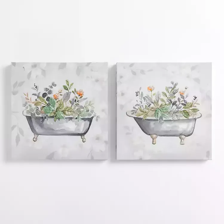 Kirklands Home Botanical Bathtubs Canvas Art Prints, Set of 2 Gray Best