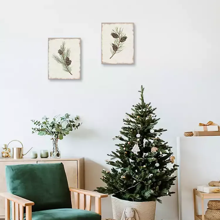 Christmas Art & Wall Decor>Kirklands Home Botanical Pine Spruce Canvas Art Prints, Set of 2