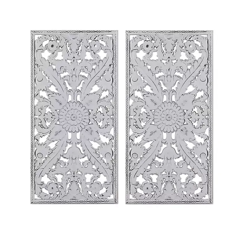 Kirklands Home Botanical Wood Carved Panel Wall Plaques, Set of 2 White Clearance