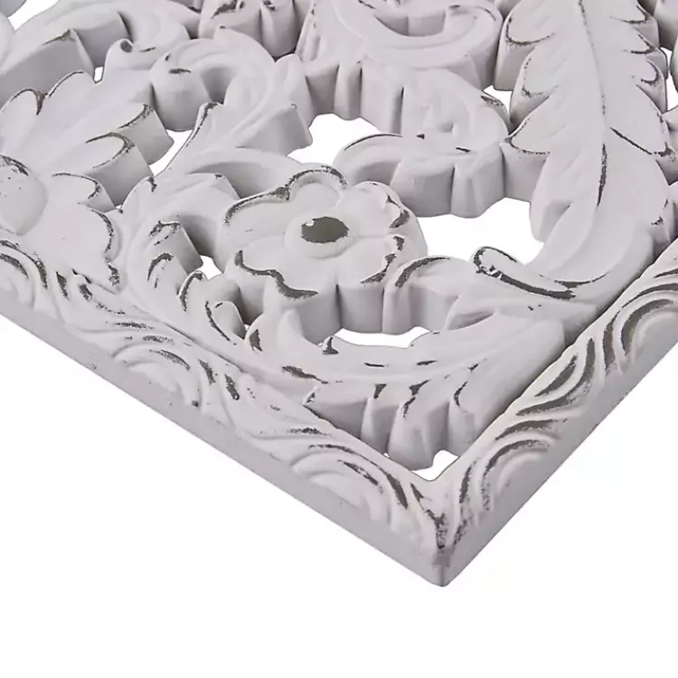 Kirklands Home Botanical Wood Carved Panel Wall Plaques, Set of 2 White Clearance