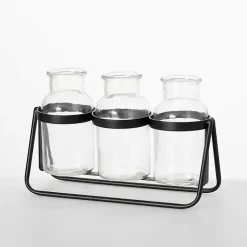 Vases>Kirklands Home Bottle Vase Trio on Metal Stand