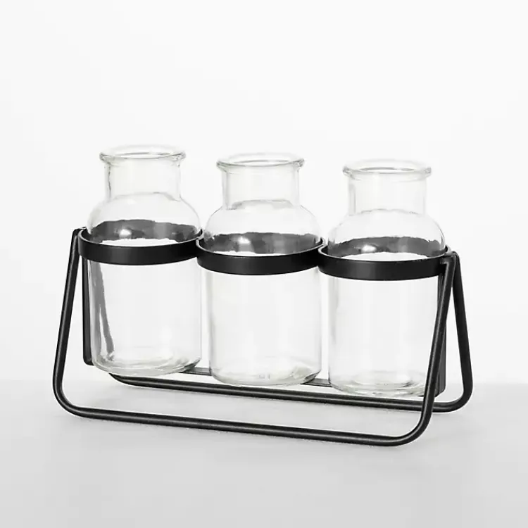 Vases>Kirklands Home Bottle Vase Trio on Metal Stand