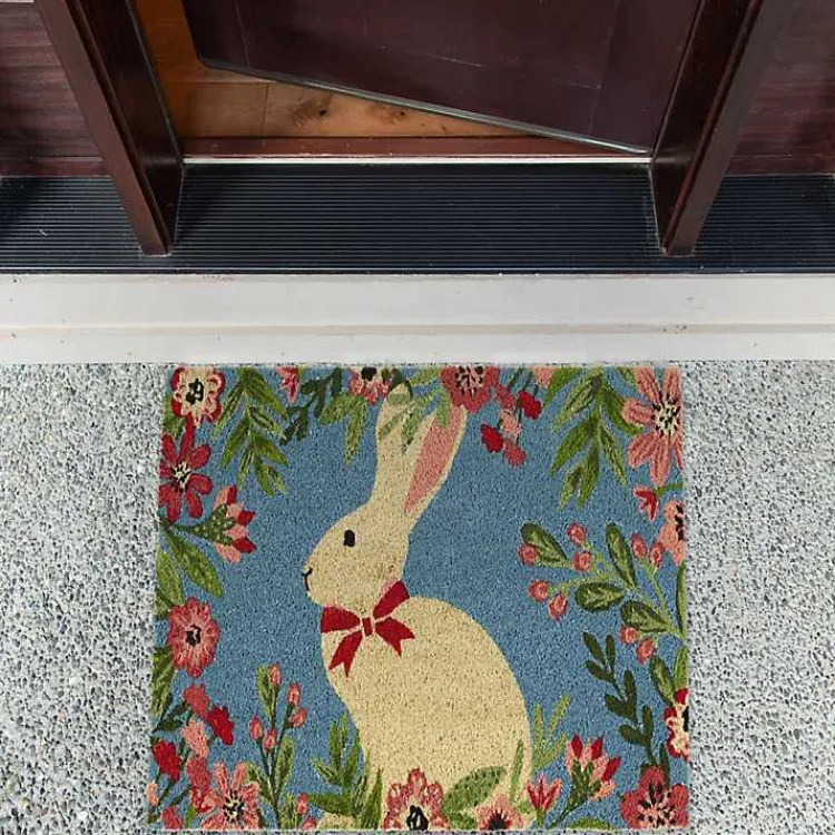 Easter Decorations>Kirklands Home Bow Tie Bunny Floral Doormat