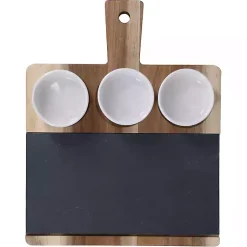 Kirklands Home 3-Bowl Slate and Wood Serving Board