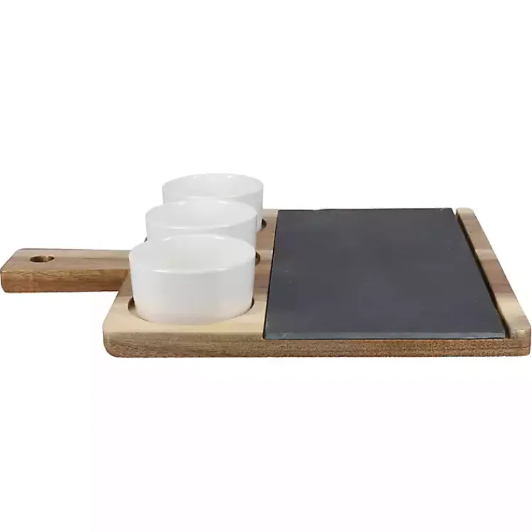 Kirklands Home 3-Bowl Slate and Wood Serving Board