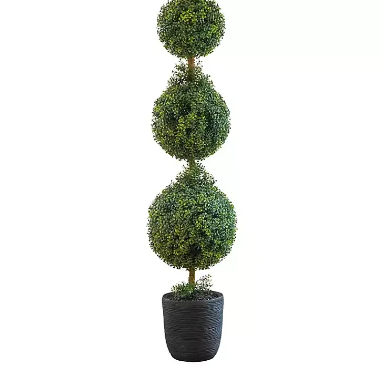 Trees & Topiaries>Kirklands Home Boxwood Triple Topiary in Decorative Black Pot