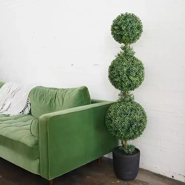 Trees & Topiaries>Kirklands Home Boxwood Triple Topiary in Decorative Black Pot