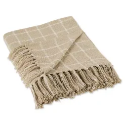 Blankets & Throws>Kirklands Home Brandy Plaid Fringed Throw Tan