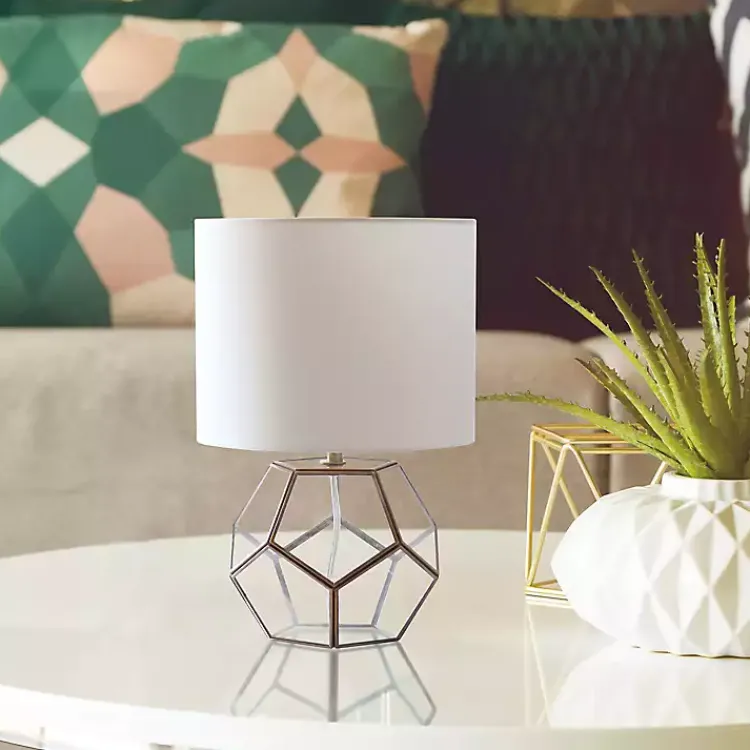 Kirklands Home Brass and Glass Octagon Table Lamp White
