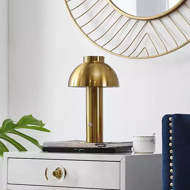 Kirklands Home Brass Dome LED Cordless Table Lamp, 12 in. Gold Outlet