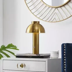 Kirklands Home Brass Dome LED Cordless Table Lamp, 12 in. Gold Outlet