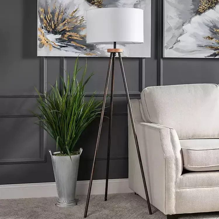 Kirklands Home Brass Metal Tripod Floor Lamp White Hot