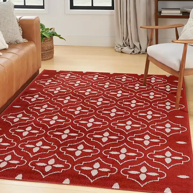 Kirklands Home Brick & Ivory Quatrefoil Indoor/Outdoor Rug, 4x6 New