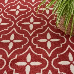 Kirklands Home Brick & Ivory Quatrefoil Indoor/Outdoor Rug, 4x6 New