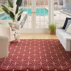Kirklands Home Brick & Ivory Quatrefoil Indoor/Outdoor Rug, 5x7 Outlet