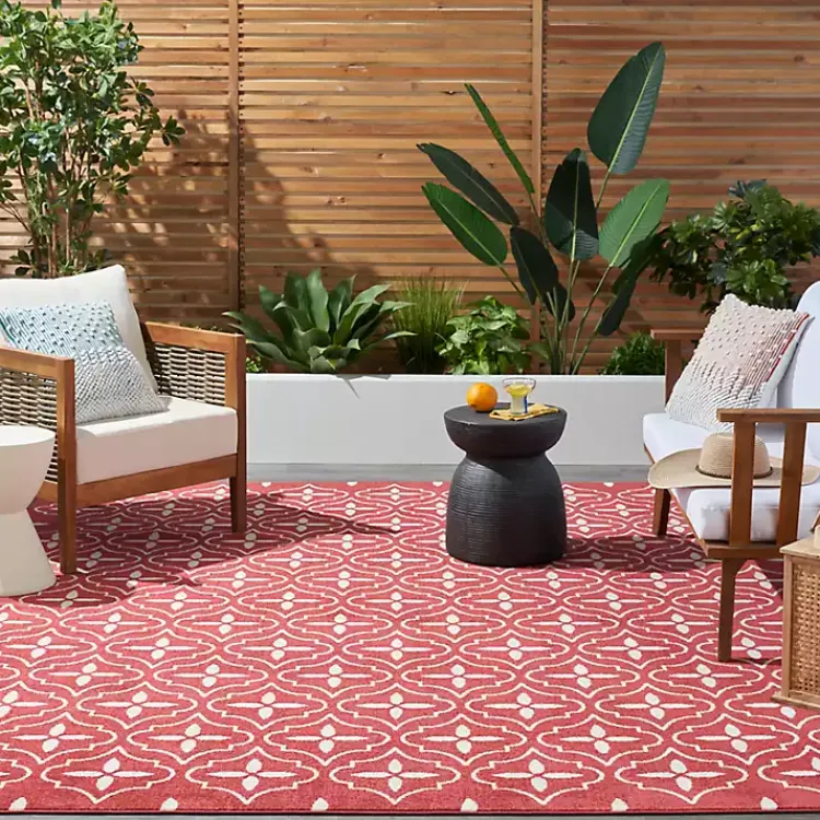 Kirklands Home Brick & Ivory Quatrefoil Indoor/Outdoor Rug, 8x10 New