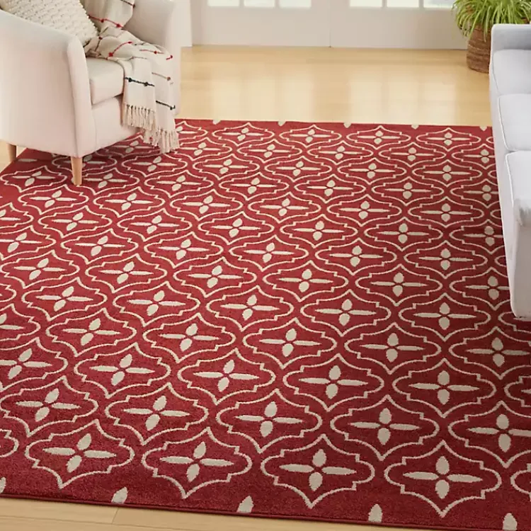 Kirklands Home Brick & Ivory Quatrefoil Indoor/Outdoor Rug, 8x10 New