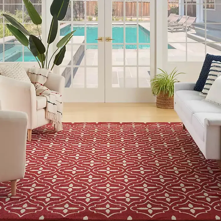 Kirklands Home Brick & Ivory Quatrefoil Indoor/Outdoor Rug, 8x10 New