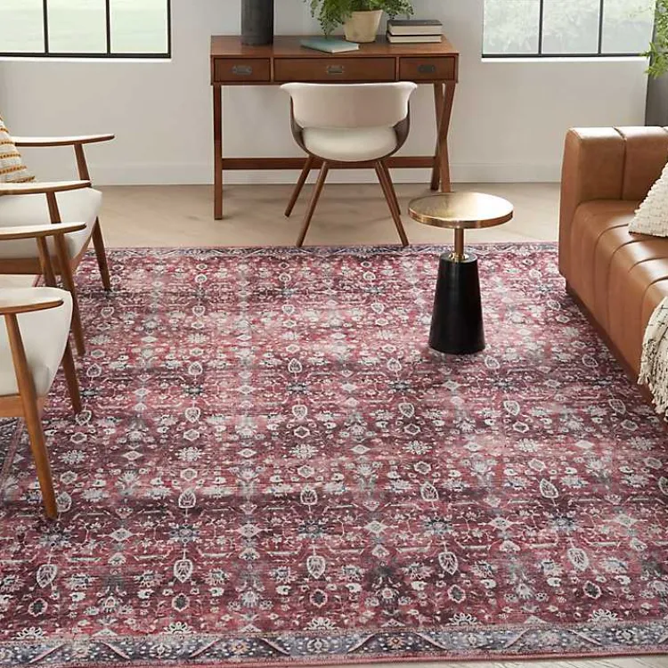 Kirklands Home Brick Vintage Floral Washable Area Rug, 5x7 Red Discount