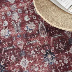 Kirklands Home Brick Vintage Floral Washable Area Rug, 5x7 Red Discount
