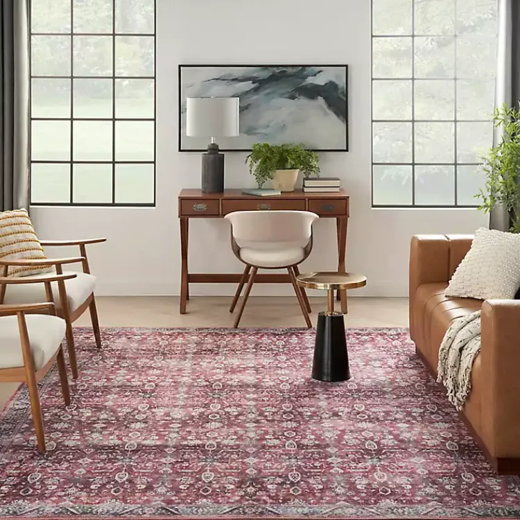 Kirklands Home Brick Vintage Floral Washable Area Rug, 5x7 Red Discount