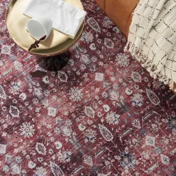 Kirklands Home Brick Vintage Floral Washable Area Rug, 5x7 Red Discount