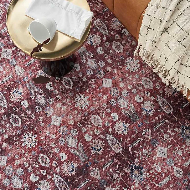 Kirklands Home Brick Vintage Floral Washable Area Rug, 5x7 Red Discount