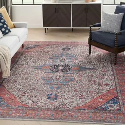 Kirklands Home Brick Vintage Medallion Washable Area Rug, 5x7 Red Outlet