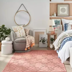 Kirklands Home Bright Coral Diamond Outdoor Area Rug, 6x9 Orange New