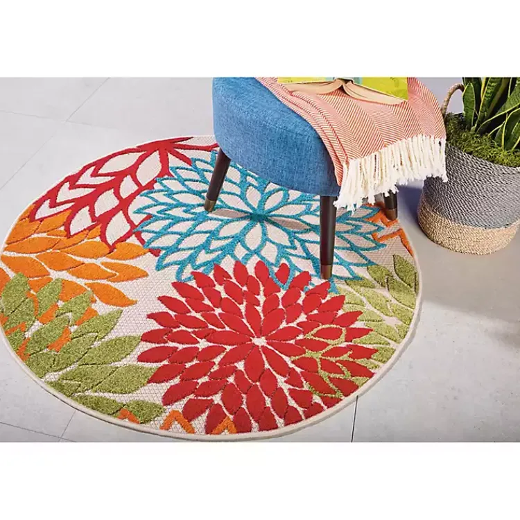 Kirklands Home Bright Leaves Round Outdoor Area Rug, 5x5 Discount