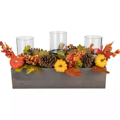 Arrangements & Greenery>Kirklands Home Bright Pumpkin and Leaves Candle Centerpiece